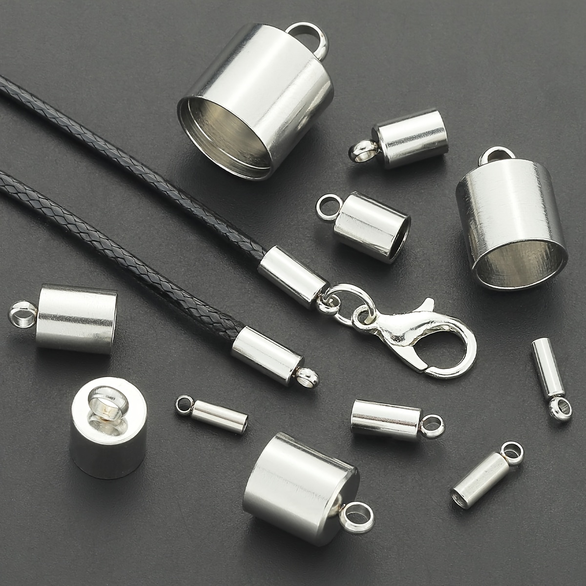 12pcs Stainless Steel Enamel Tassel Cap Cord Clasp Hook Connectors